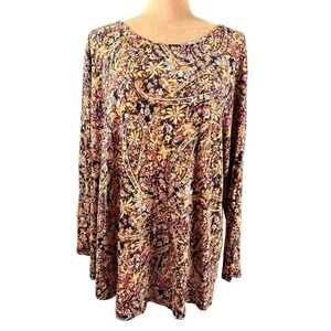 Lucky Brand Womens 2X‎ Knit Top Brown Paisley Fall Basic Mature Neutral
